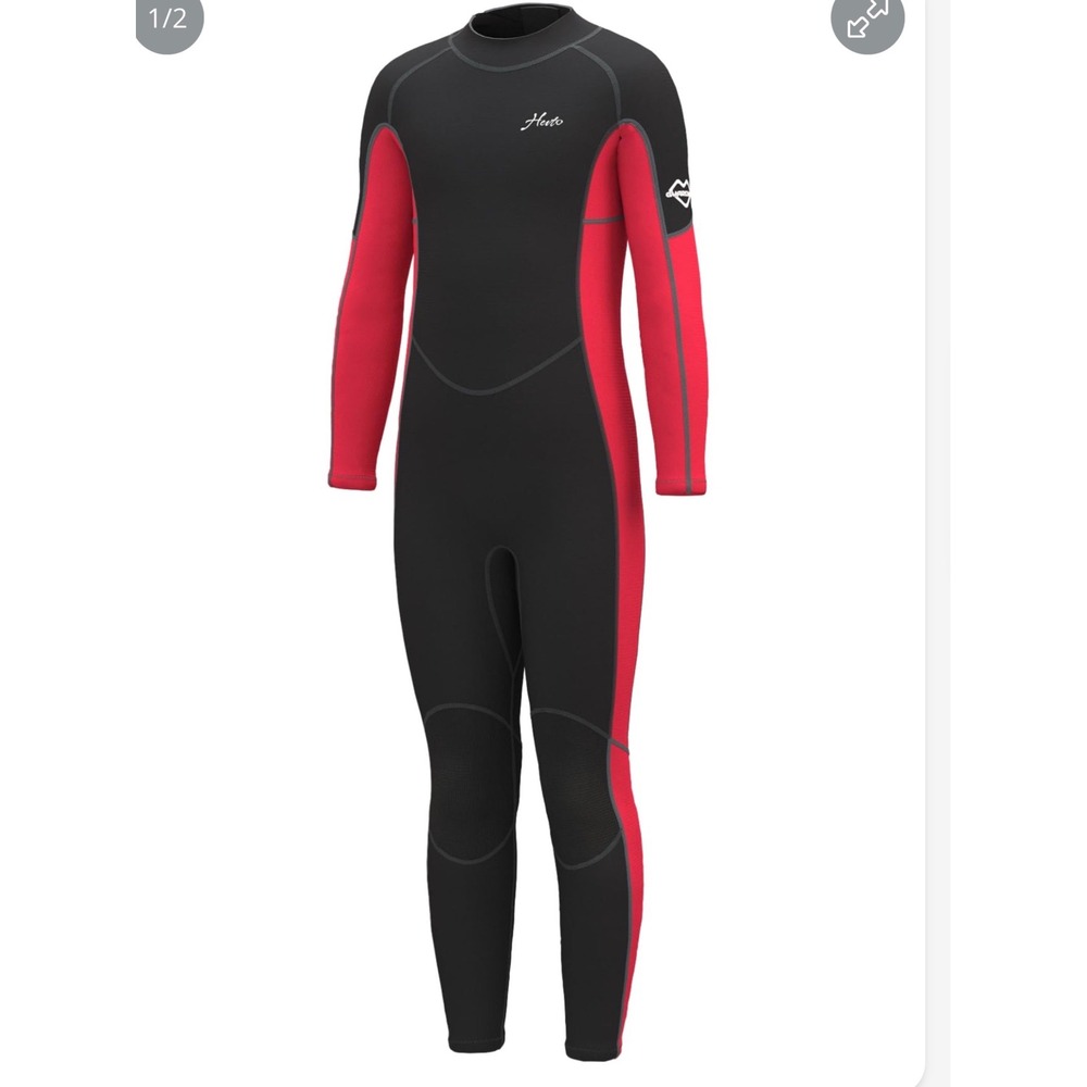 Hevto Wetsuit Kids Size 8 Black Red New Full Body Neoprene Thermal Back Zip
